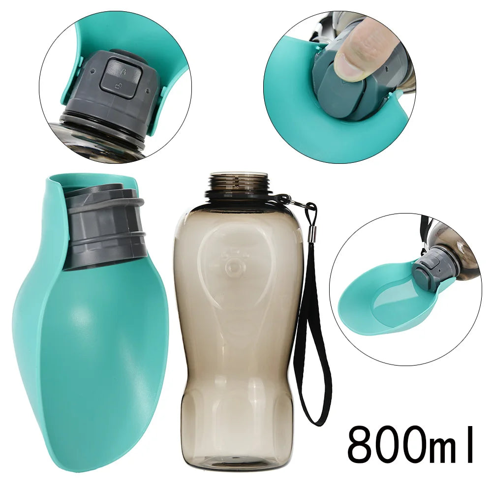 800ml portable water bottle with turquoise foldable silicone spout and secure cap, GEO