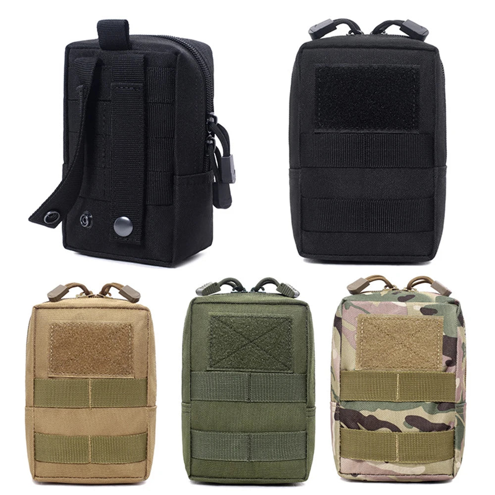 GEO tactical MOLLE pouches in black, tan, green, and camouflage, displayed on white background
