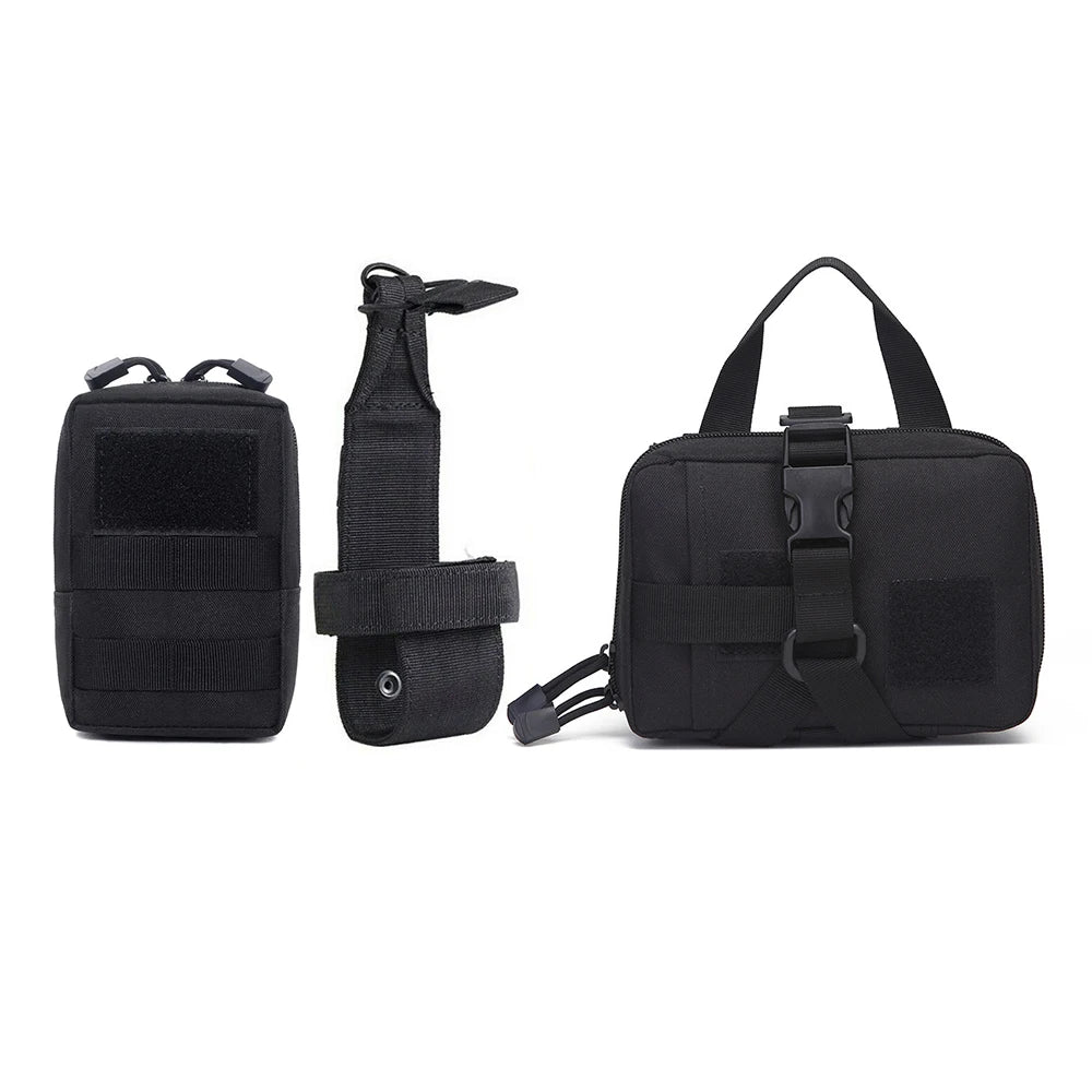Black tactical molle pouch and bag set with handle and buckle, GEO homepage accessory