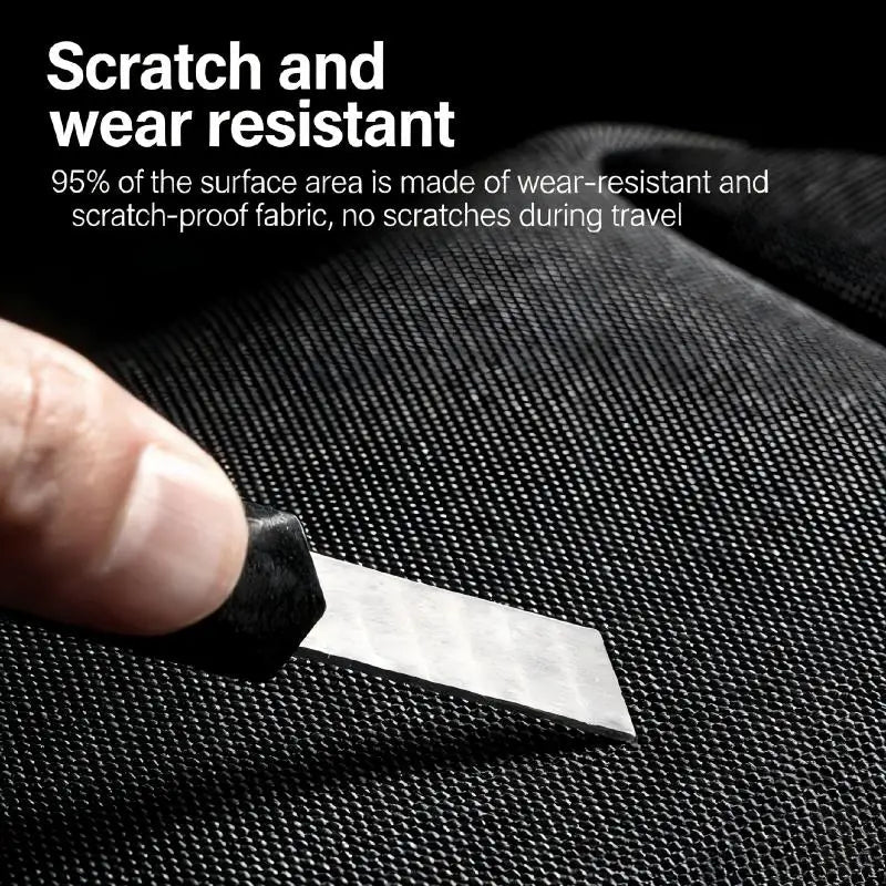 Hand testing scratch-proof, wear-resistant GEO fabric with metal blade close-up