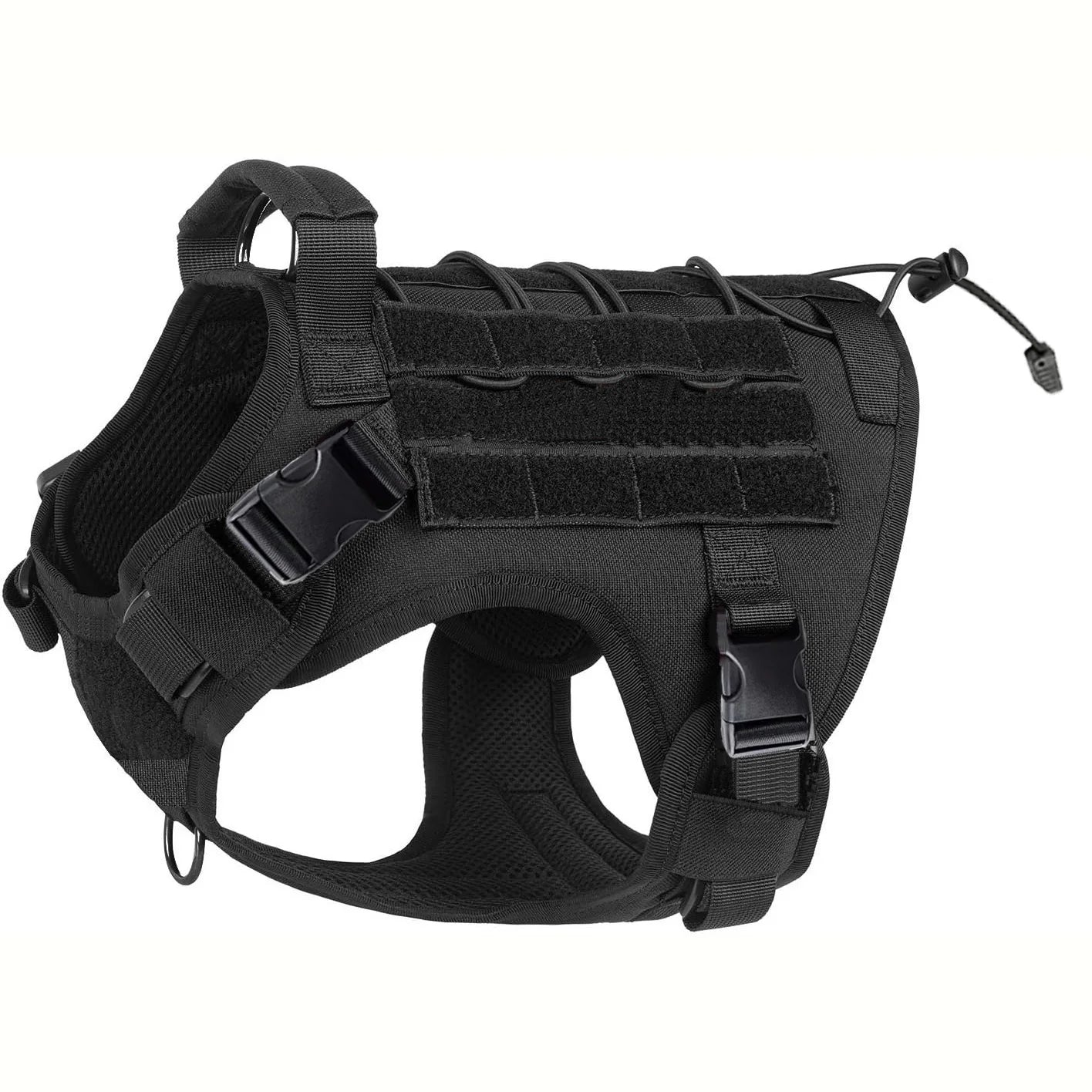 Black tactical dog harness with adjustable straps and durable buckles, GEO pet gear