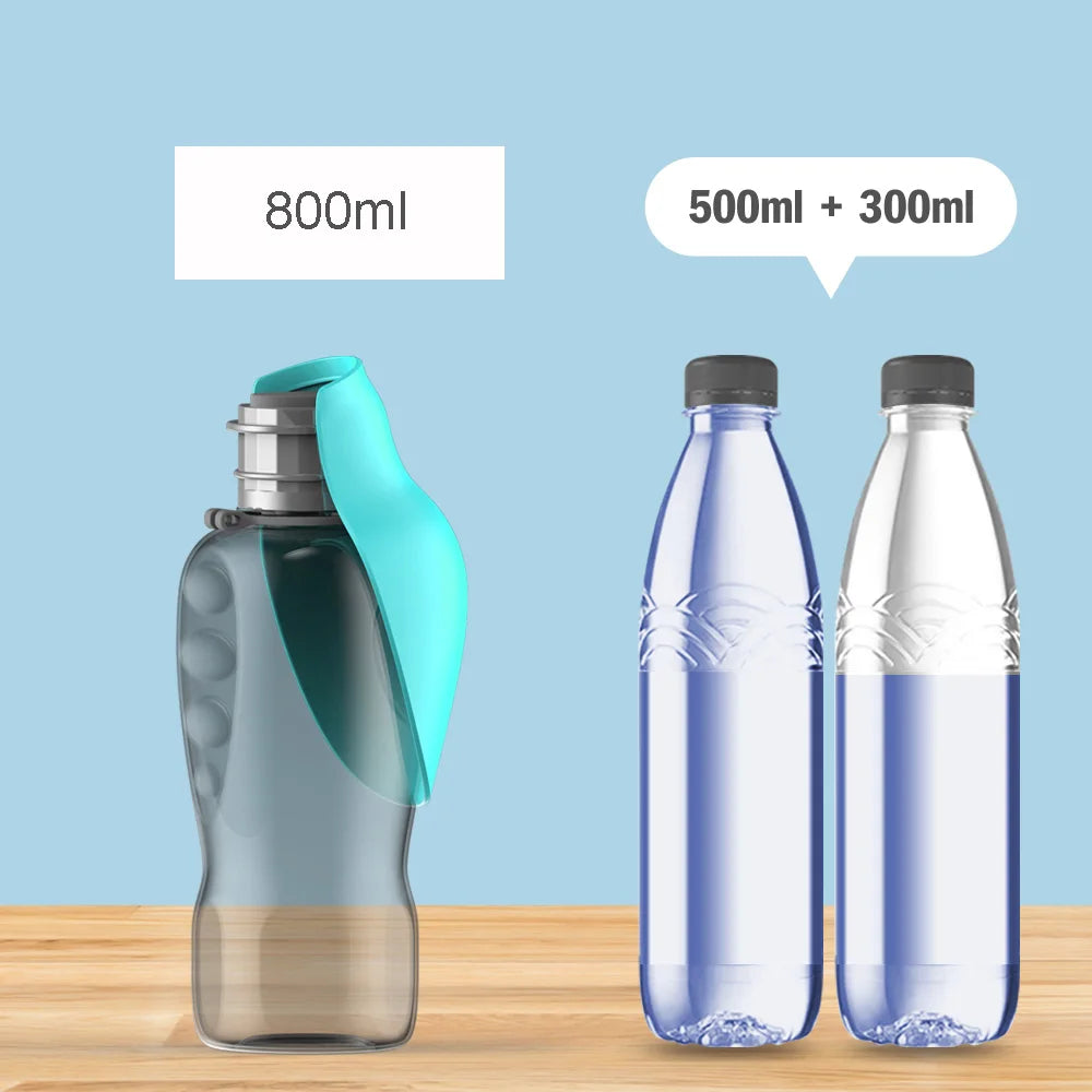 800ml GEO water bottle with teal cap beside two clear plastic bottles, 500ml and 300ml sizes