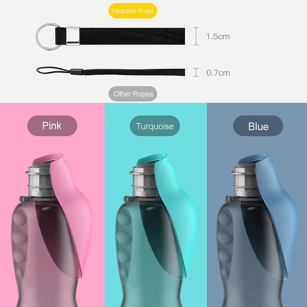 GEO water bottles with pink, turquoise, and blue lids, plus upgrade rope comparison.